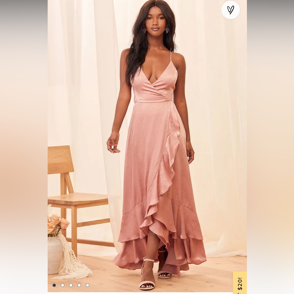 In Love Forever Rose Pink Satin Lace-Up High-Low Maxi Dress Size Small